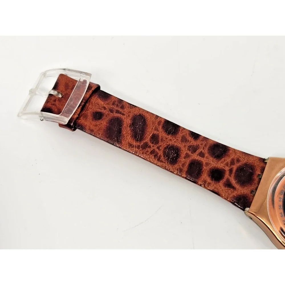 Vintage AG 1991 Swatch Watch Copper/Black Tone Leather Band Wt Case -New Battery